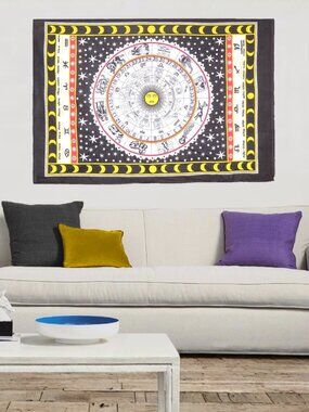 Oussum Wall Hanging Cotton Black Zodiac Wheel Poster Tapestry